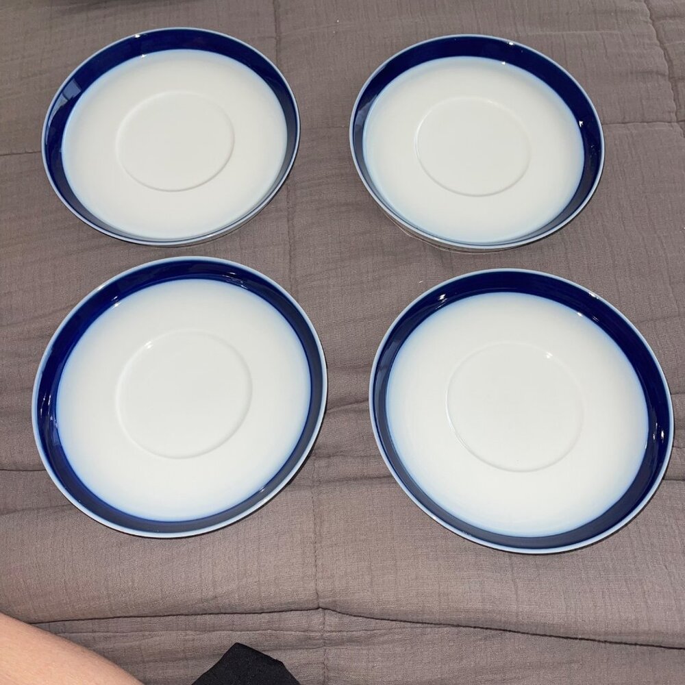 Thomas Germany Brushed Cobalt Saucers Set of 4 White Blue MCM